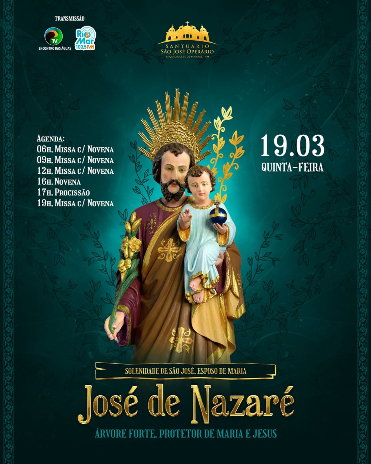 Santuário Arquidiocesano São José celebra o seu padroeiro com novenas e procissão, no dia 19/03