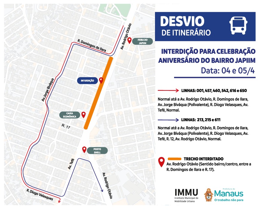 Prefeitura alerta para alterações no trânsito e transporte público devido às comemorações do aniversário do bairro Japiim
