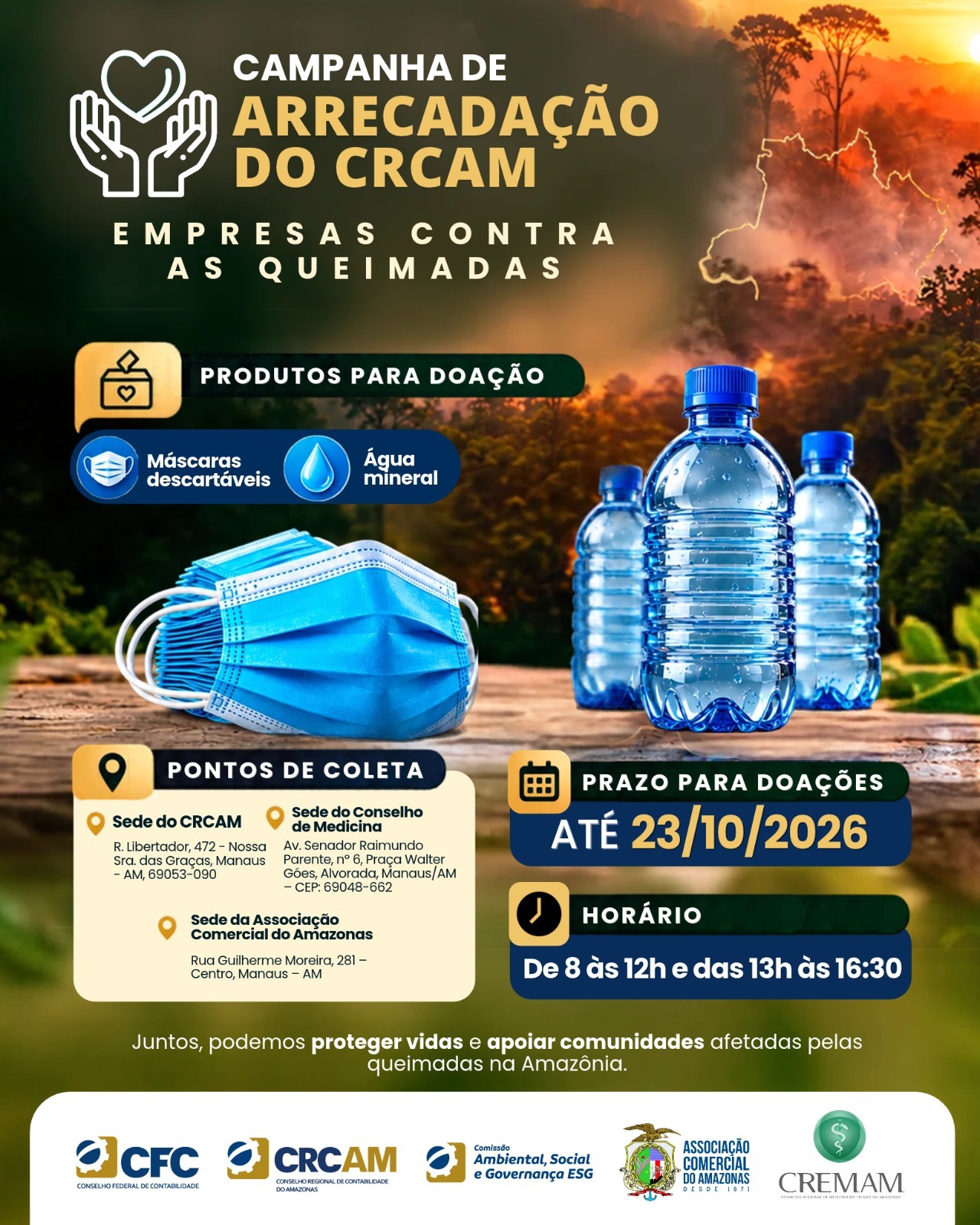 CRCAM realiza campanha de arrecadação de água e máscaras para comunidades afetadas por queimadas no Amazonas