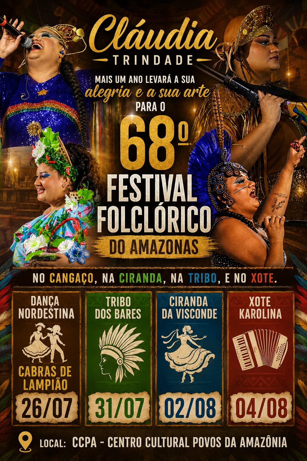 Destaque da Cultura: Cláudia Trindade brilha com agenda cheia no 68° Festival Folclórico do Amazonas.