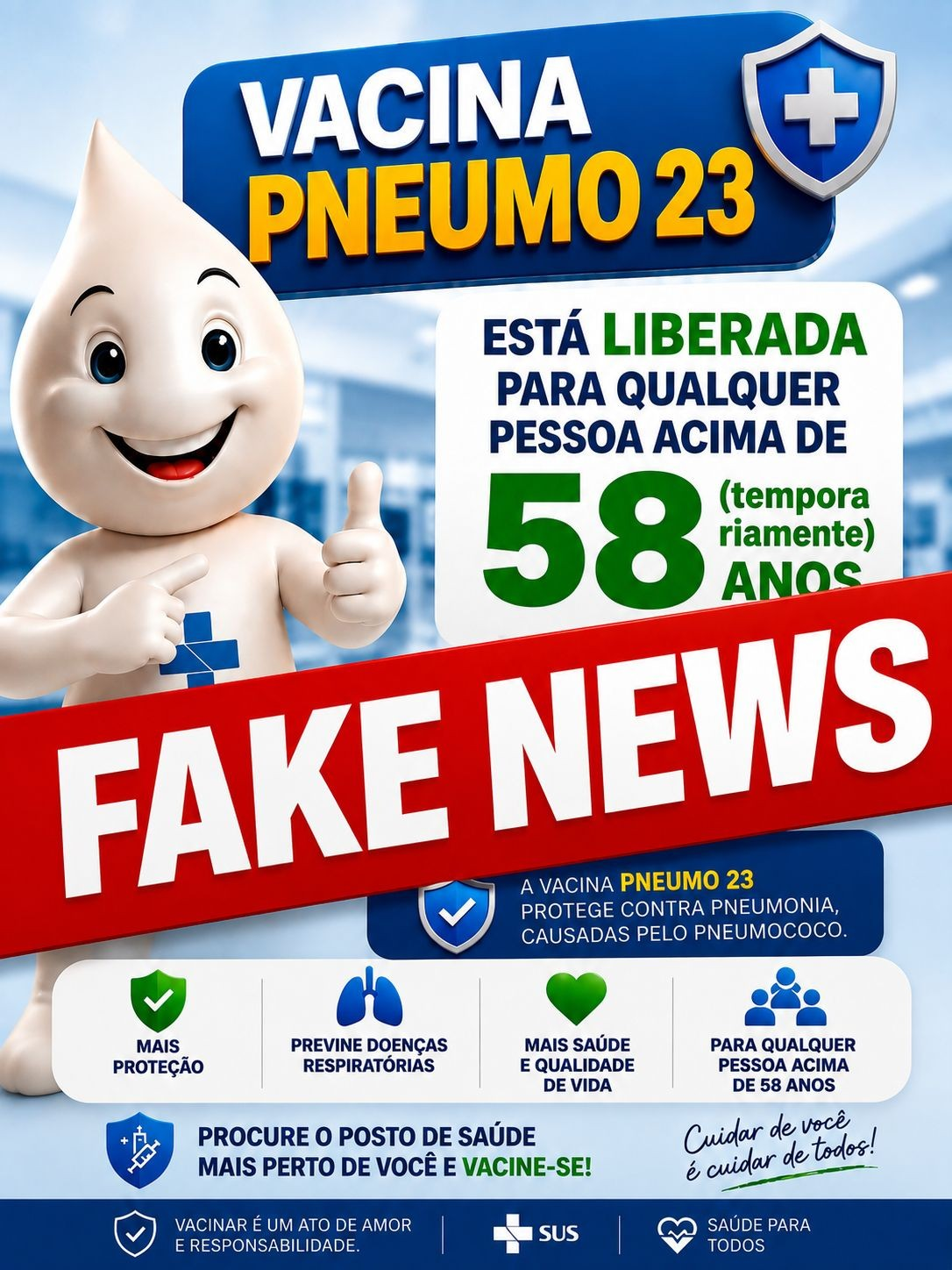 Prefeitura de Manaus alerta sobre falsa informação de oferta da vacina Pneumo 23 para maiores de 58 anos